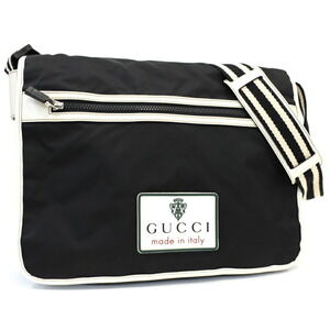 Gucci Shoulder Bag Messenger Crossbody Nylon Black White